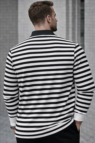 Image of Mack Jonney Men's Premium Black Striped Polo T-Shirt | Long Sleeve Cotton Blend | Casual & Smart Wear-M6752