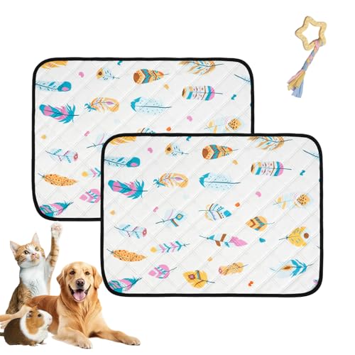 EatnMgan 犬用洗えるおしっこパッド、再利用可能な漏れ防止子犬ウィーウィーパッド、滑り止め防水おしっこパッド、高速吸収性(白羽、2個、23.6インチ×17.7インチ)