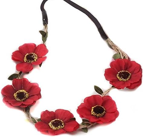 Sufias Accessories Poppy Hair Flower Hair Crown Headband Remembrance Garland Festival Rose Red xx