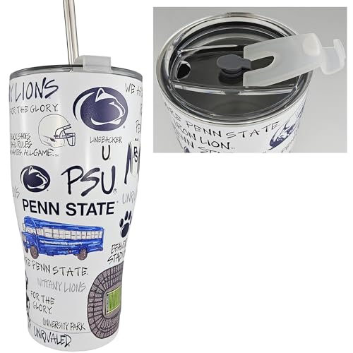 Penn State University 30oz Stainless Steel 3D Icon Travel Mug –High Performance Double-Walled Thermos w/Convertible Lid & Straw –Insulated Decorative NCAA Beverage Tumbler –For Hot or Cold Drinks