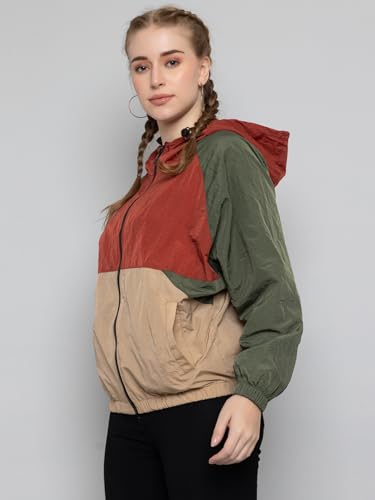 Image of CHKOKKO Womens Stylish Oversized Windcheater Jacket with Zip Closure Lightweight Sportswear for Running Travel Hiking Outdoor and Rainy Season Wear RustBegieOlive XXL