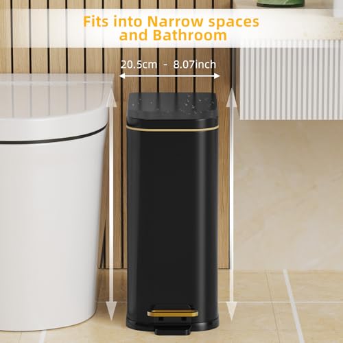 Image of KdbK Bathroom Trash Can with Soft Close Lid, 15L / 4 GallonRectangular Trash Can with Removable Wastebasket, Step Pedal, Slim Wastebasket for Bedroom, Home Office,B