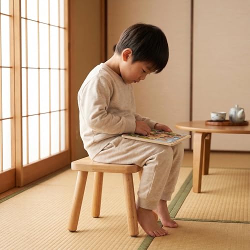 Pinyunxuan 木製スツール 中実ゴム材の小さなスツール、大人も子供も使用可能、カラーがファッショナブル、寝室、浴室、キッチンに非常に適しており、植物の置き台としても使用でき、四角い（ナチュラルカラー、24cm*24cm*24cm [5]
