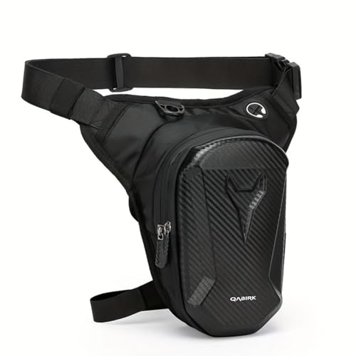 QABIRK Waterproof Motorcycle Leg Bag with Headphone Jack, Adjustable Shoulder Strap And Double Zipper Compartment - Black EVA Outdoor Riding Waist Bag for Off-Road Bikes And Motorcycles, Adjustable Sh