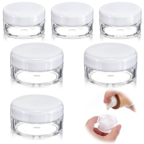 HJZHII 6 recipientes pequeños de viaje para cremas, 3 tarros de cosméticos de tamaño de viaje de 5 g con 3 tarros de muestra de maquillaje a prueba de fugas de 10 g con tapas, macetas transparentes
