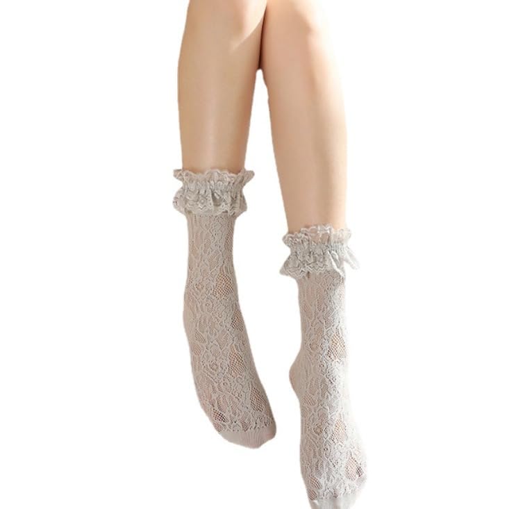 Image of Women Ruffle Cute Socks for mid-calf, Lace Ruffle Frilly Comfortable Cotton Socks Ankle Socks