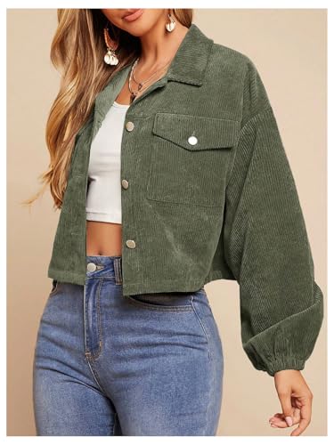 WDIRARA Women's Corduroy Button Down Shacket Long Sleeve Crop Jacket with Pockets3