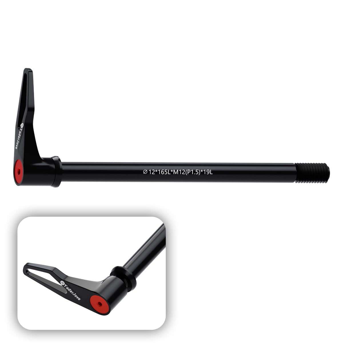 Thread Pitch 1.5mm Bicycle Hub Thru Axle Adapter Boost Forks Quick Release Thru Axle with Handle (12mm x 120mm/ 123mm/ 165mm/ 171mm/ 175mm) 1.5-12mm X 165mm