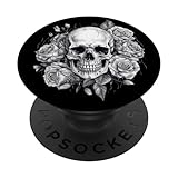 Skull with Roses Black and White