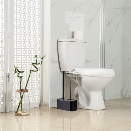 Image of Blue Donuts Toilet Brush and Plunger Set with Holder, Sleek Minimalist Modern Black Bathroom Accessories Toilet Plunger and Toilet Bowl Brush Combo