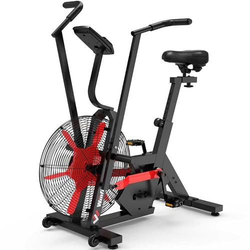 Winfita Air Bike,Air-Resistance Exercise Fan Bike With Dual Acction Handlebars for Home Cardio Workout,Adjustable Indoor Cycling Bike,330lb Weight Capacity APP Connection Customizable Monitor (Red)