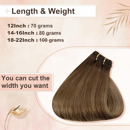 Hetto Weft Hair Extensions Real Human Hair Balayage Brown, Full Head Hand Tied Sew in Hair Extensions Brown Ombre - Image 4