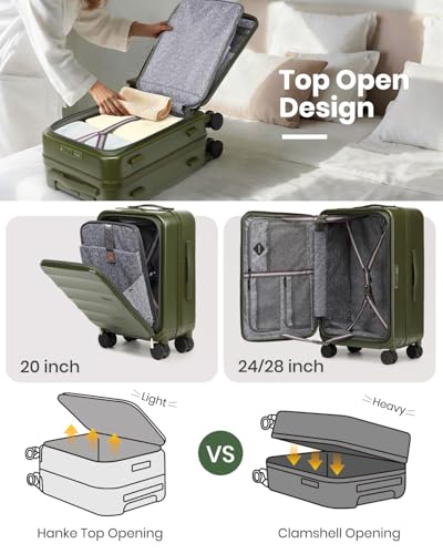 Image of Joyway Luggage Set 3 Piece Top Opening Suitcase Set with Spinner Wheel and TSA Lock, PC Hard Shell Carry on Luggage with Front Pocket for Woman Men (Green)