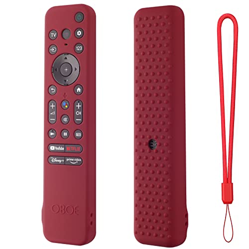 Image of Oboe Silicone Tv Remote Cover Compatible with Sony Smart Tv 2022 Voice Remote RMF-TX 800U / RMF-TX 900U Remote Protective Case with Lanyard (C-Wine Red) [Remote NOT Included]