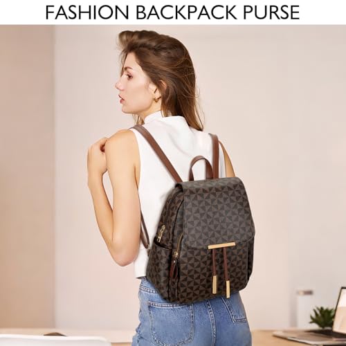 Image of KKXIU Backpack Purse for Women - Stylish Travel Daypack for Ladies, Leather Women Purses with Multiple Pockets for Work, College, Gift Ideas (Brown Checkered)