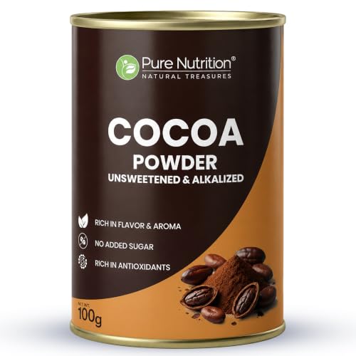 Image of Pure Nutrition Cocoa Powder Without Sugar | Cacao Powder Unsweetend | Coco Powders | Cocoa Powder for Cake, Beverages & Desserts |100% Plant Based & Alkalized | Rich Flavor & Aroma | No Added Sugar - 100g