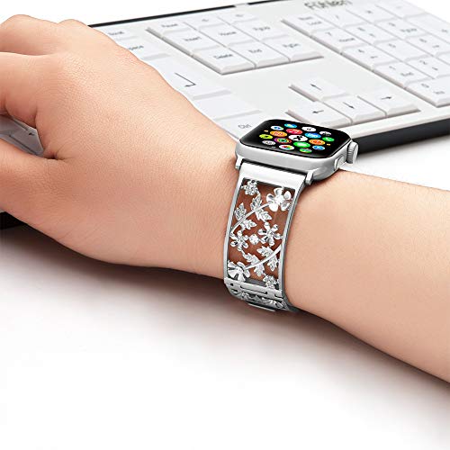 Image of Floral Band for Apple Watch Band, Women, Silver, 42 /44 /45 /46 /49mm