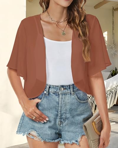 Image of ZNVGIRL Women Shrug Chiffon Cardigans Open Front Short Sleeve Bolero for Evening Dressy 2026