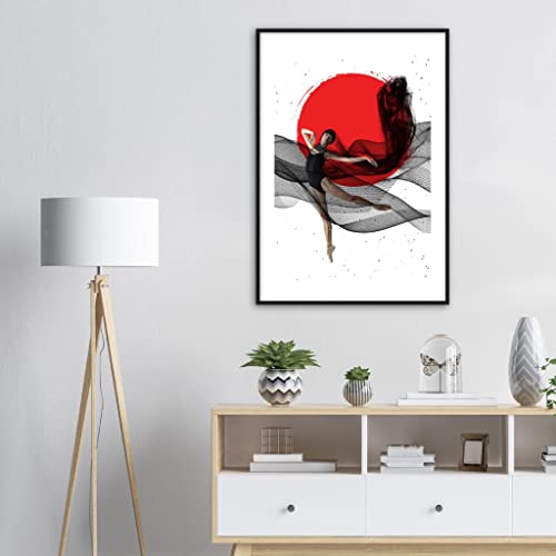 Ballerine rouge décoration murale de danse moderne cadre noir 30x40