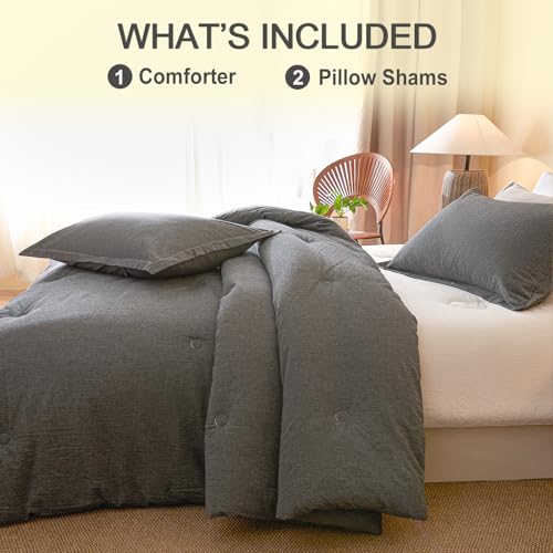 Image of 100% Cotton Comforter Set King Size - Reversible Yarn-Dyed Design, Soft Washed Cotton on Both Sides, Lightweight All-Season Bedding, Machine Washable(Black Grey, 104 inchx90 inch)