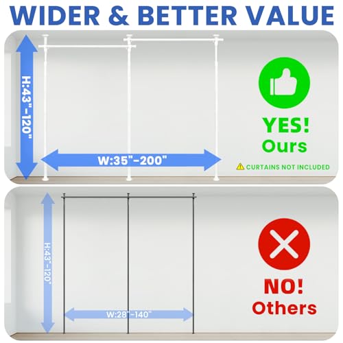Image of Room Divider Curtain Rods No Drilling Wall Divider for Room Separation (W) 35-200inx(H) 43-120in Adjustable, Heavy Duty Partition Space Separator Freestanding, Curtains Not Included- White, 1 Pack