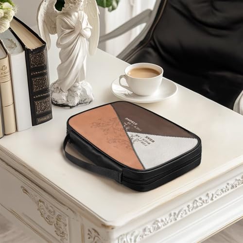 Bible Bags with Zipper for Women PU Leather Carrying Book Case Lightweight Church Tote Bags Portable Organizer Bag Storage Study Supplies (Color Block Design)2