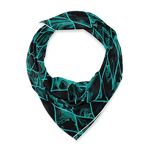 susiyo Teal and Black Textures Large Square Scarves Silk Scarf Kerchief Hair Scarves Neckerchief Headscarves Bandanas Shawl Wraps for Women 35 x 35 inches