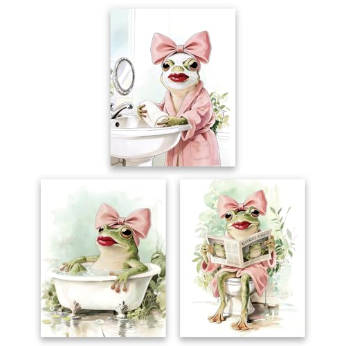 Impression murale amusante grenouille rose pour égayer une salle de bain ou des toilettes