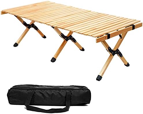 ZUZHII 3ft Low Height Portable Folding Wooden Travel Camping Table for Outdoor/Indoor Picnic, BBQ and Hiking with Carry Bag, Multi-Purpose for Patio, Garden, Backyard, Beach(Large, Natural Wood)