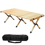 ZUZHII 4ft Low Height Portable Folding Wooden Travel Camping Table for Outdoor/Indoor Picnic, BBQ and Hiking with Carry Bag, Multi-Purpose for Patio, Garden, Backyard, Beach(X-Large, Natural Wood)