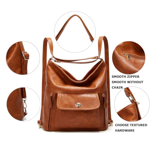 Image of myfriday Vintage Leather Fashion Backpack Purse for Women Large Capacity Convertible Backpack Travel Daily Daypack (Brown)
