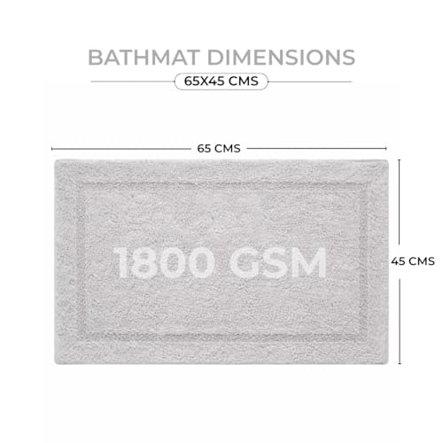 Image of Premium Combed Cotton Tufted Bathmat 45 x 65 cm, 1800 GSM Soft Absorbent Anti Skid Bathroom Floor Mat with Latex Backing, Quick Dry Non Slip Bath Rug for Daily Use, Race Track Silver
