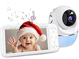 Buradin Baby Monitor, 5'' Screen with 32 Hours 5000mAh Battery, Pan-Tilt-Zoom Video 1080P Baby Monitor with Camera and Audio, Night Vision, VOX, 2-Way Talk, 8 Lullabies and 1200ft Range No WiFi
