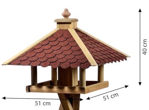 Dehner Natura Premium Wildvogel Futterhaus Brixen, Futterstation für Wildvögel, hochwertiges Vogelhaus, stehend, Bitumen-Dach schützt Vögel und Futter vor Wettereinflüssen, ca. 51 x 40 x 51 cm,