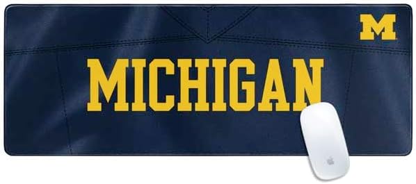 Skinit Large Gaming Mouse Pad - Officially Licensed University of Michigan Blue Jersey Design with Stitched Edges, Waterproof, Non-Slip Rubber Base, Desk Mat for Keyboard & Mouse, 31.5" x 11.8" inches
