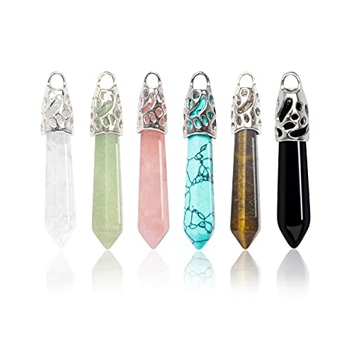 Pendulum, Quartz Pendent, Crystal Necklace Pendants for Women/Men, Gemstone Quartz Crystal Pendant Natural Gemstones Jewelry Pendulum Crystal Divination Rose Quartz Necklace, Amethyst Pendant Green Aventurine, Lapis Lazuli, Malachite ,Tiger Eye ( 6 P