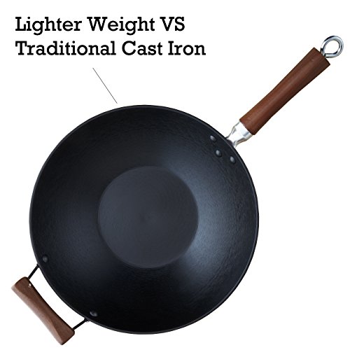 Imusa Usa Light Cast Iron Wok With Wood Handles 14-Inch, Black #TOP1