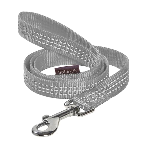 Bobby Safe - Guinzaglio per Cani di Taglia Piccola, Riflettente e Resistente, con Aggancio a Moschettone di Sicurezza in metallo, Colore Grigio, Taglia XS, lunghezza 100 cm
