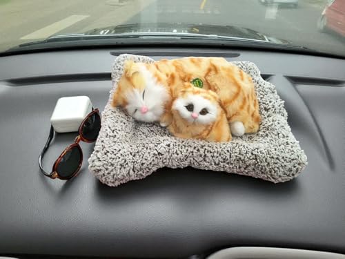 Image of Realistic Sleeping Cat Plush - Mother & Kitten Set, Soft Decorative Toy for Kids, Home & Car Decor, 25 x 20 cm (Orange Stripes)