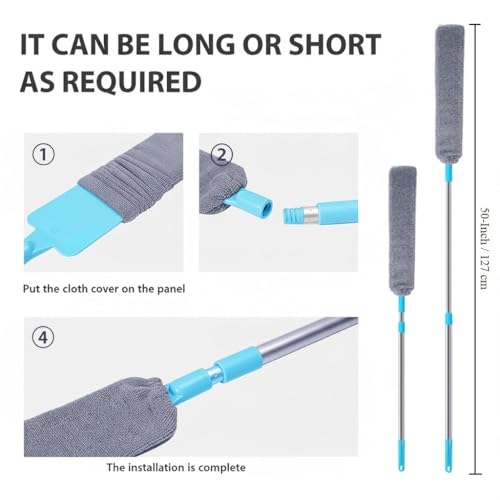 Image of Gap Dust Cleaner Microfiber Duster for Bed Sofa High Ceilings Under Appliance Couch Fridge Furniture Cleaning Washable & Retractable Brush Stainless Steel Extension Long Handle Pole
