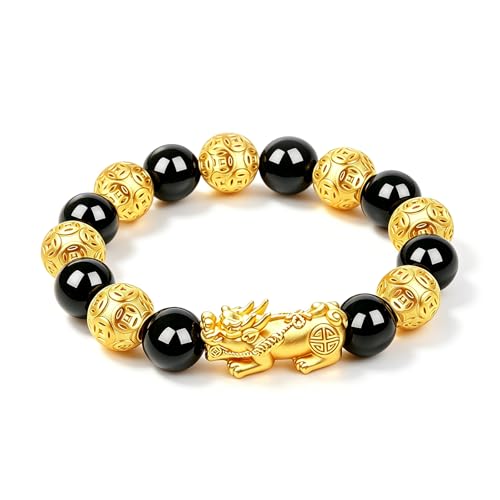 Image of LIYAPEI Black Obsidian Bracelet for Men Women - Feng Shui Wealth & Spiritual Protection Beaded Bracelet with Pi Xiu for Luck, Healing Crystal Stretch Wrist Jewelry, Unisex