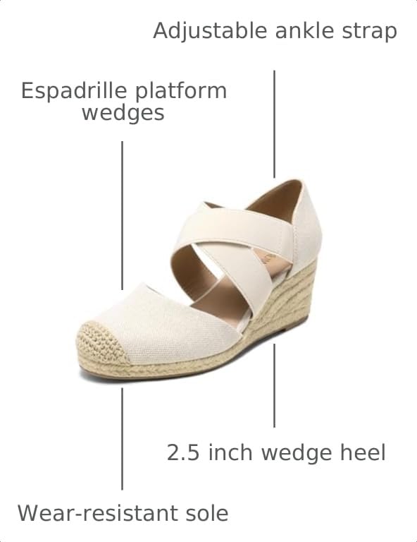 Image of DREAM PAIRS Womens Close Toe Espadrilles Platform Slip on Elastic Criss Cross Straps Dressy Wedges Sandals