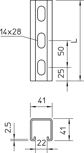 Obo-bettermann sistema conex.fij. - Perfil perforada ms-41 ranura/s 22mm 800x41x41mm ft