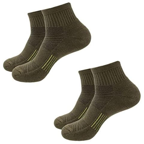 PEARL CARE Mens Dark Green Combed Cotton Cushioned Athletic Running Ankle Quarter Socks (2 Pack) /w Arch Compression Moisture-Wicking Breathable Soft Padded Sports Socks Cover