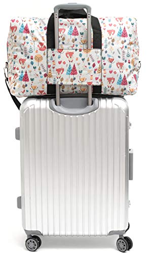 Foldable Large Travel Duffle Bag Waterproof Cute Overnight Carryon Weekender Bag for Women Girl (White Fox)