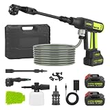 Upgraded LCD Display Portable Cordless Washer with Brushless Motor, 725 PSI 21V Two Rechargeable Batteries Powered Washer, 6-in-1 Nozzle for Car Floor Wall Fence Cleaning