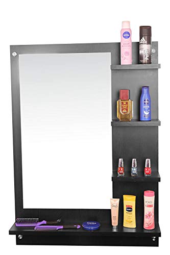Image of Dime Store Wall Mirror with Shelf for Living Room Bedroom Dressing Mirror for Wall Decor (Brown) (Black)