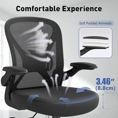 Ergonomic Office Chair with Adjustable Lumbar Support, Mesh Home Office Desk Chair with Flip-up Arms and Wheels, Black image 2