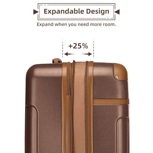 Image of LARVENDER Luggage Sets 3 Piece Expandable Carry on Luggage 22x14x9 Airline Approved Hardshell Suitcase with Wheels TSA Lock, Lightweight Suitcase Set for Women with Travel Backpack, Maple