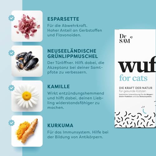 Dr. SAM wufit Cats Tabletten – Ergänzungsfuttermittel zur Unterstützung der Magen-Darm-Funktion nach exklusiver Tierarzt-Rezeptur, für Katzen über 5kg (3-Monatspackung)